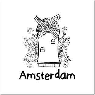 Windmill - Netherlands or Amsterdam symbol. Posters and Art